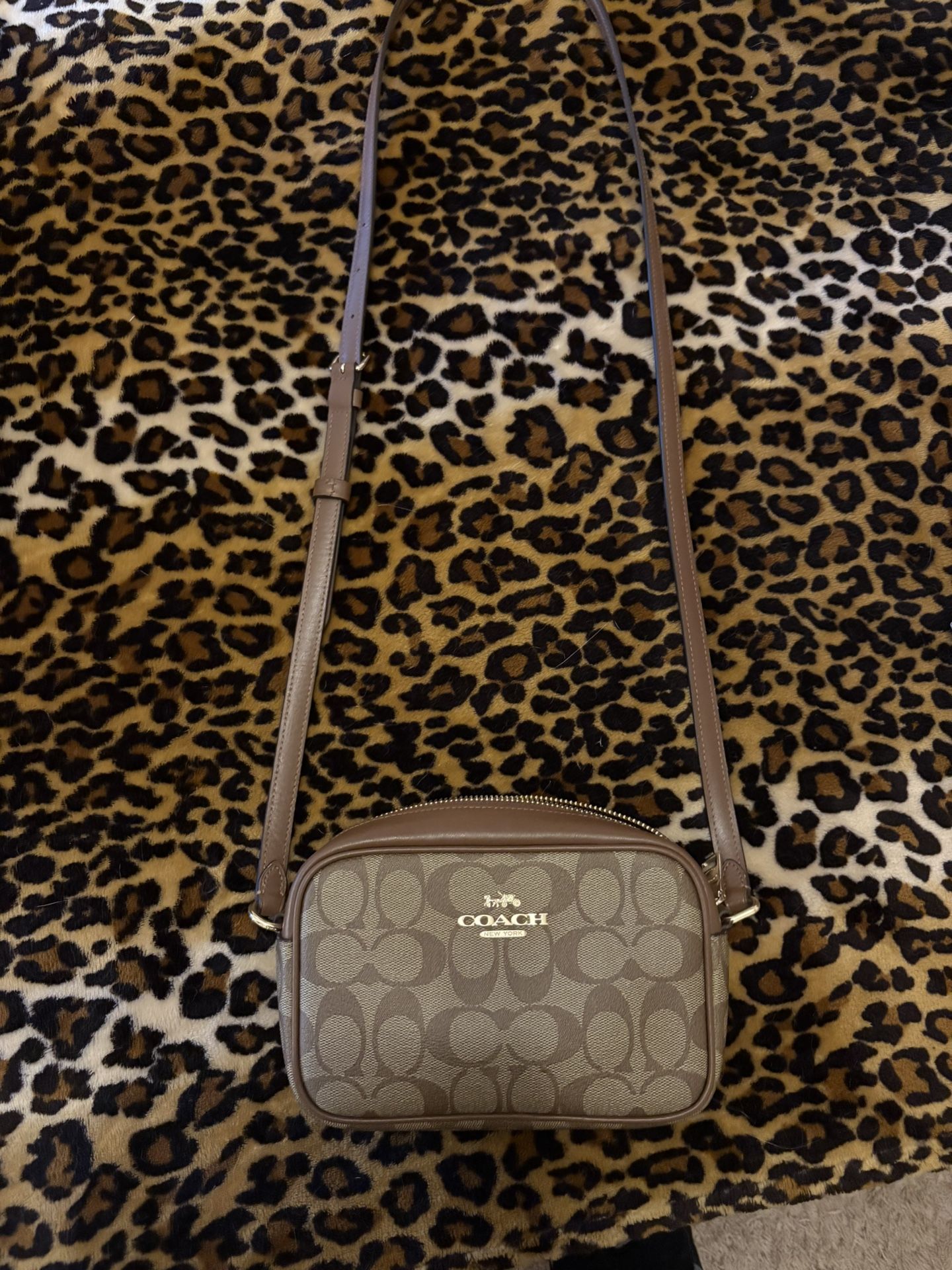 Coach mini Jamie camera purse, brown tan gold, signature canvas (Read description!)