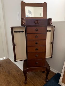 Wooden Jewelry Armoire with Mirror