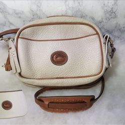 2pc Dooney Bourke Vintage Bone Beige Kilty Crossbody Wallet Bag Swt Leather RARE