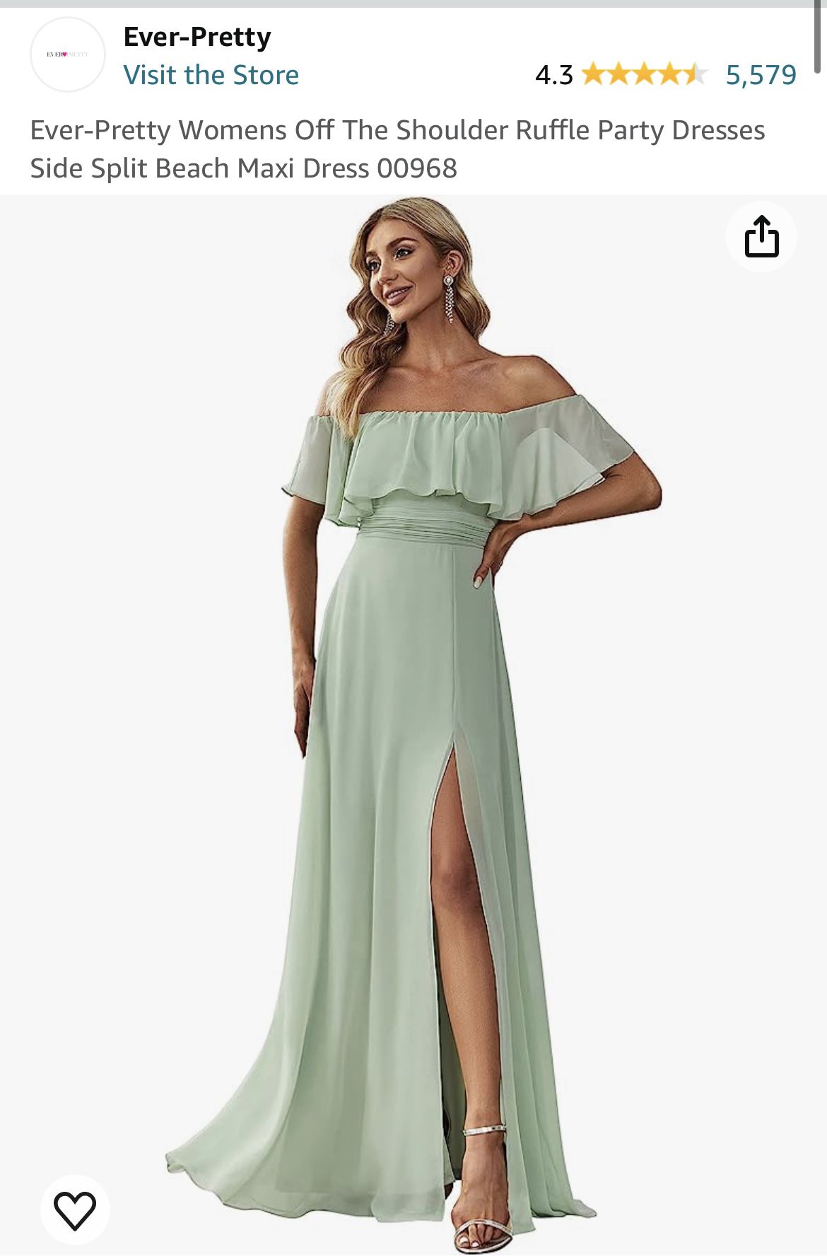 Ever-Pretty Womens Off The Shoulder Mint Green bridesmaid Dress Size 16