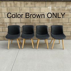 NEW (Set of 4) BROWN Dining Chairs w/Solid Wood Legs, Modern Industrial Faux Leather