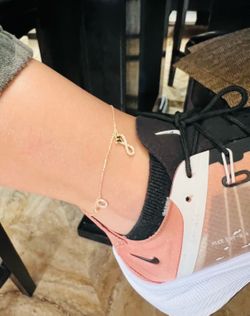 10K Solid Gold Ankle Bracelet For Wedding 9.5 Inches Long