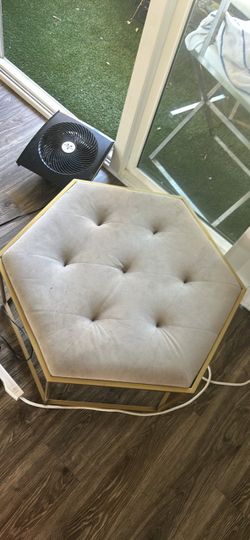 Hexagonal Tufted Ottoman with Gold Frame