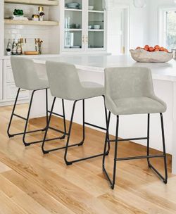 LUE BONA 26 Inch Counter Height Bar Stools Set of 3, Faux Leather Upholstered Barstools, Barstool with Back, Comfortable Bar Chairs, Modern Counter St