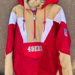 Vintage San Francisco 49ers 90s STARTER puffer jacket 1/2 zip Sz M red gold NFL