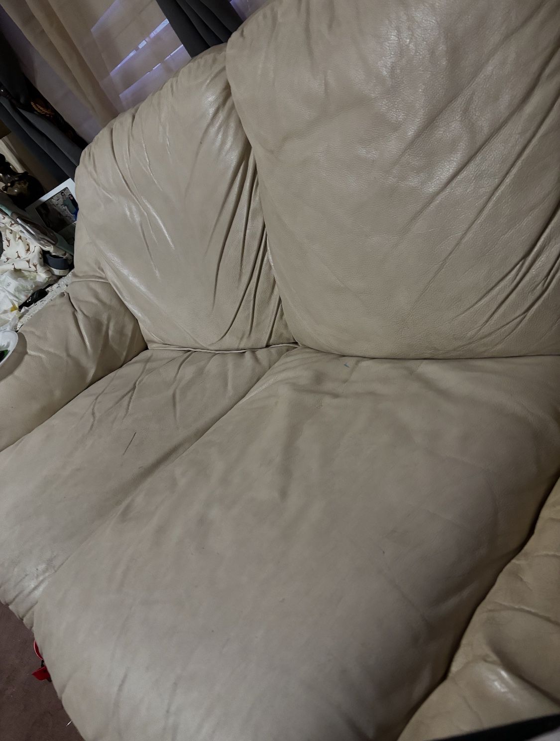 Beige Italian Leather L Shape Sofa