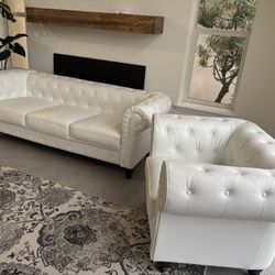 White Faux Sofa And Chair Living Room Set