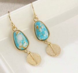 Vintage Copper Synthetic Turquoise Drop Earrings – Roman-Inspired Jewelry