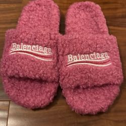 Pink Balenciaga Fuzzy Slides
