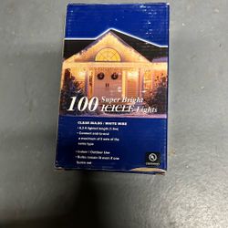 100 super bright ice lights, clear bulbs, white wire 6.3 feet lighted length 1.9 mm