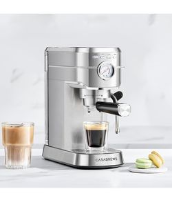 Open box new CASABREWS CM5418 Espresso Machine 20 Bar, Compact Espresso Maker with Steam Milk Frother, Stainless Steel Coffee Machine with 34oz Remova