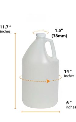 5pk- 1 Gallon Water Bottle - Round Plastic Jug Container with Lid | White Food Grade Gallon Water Jug, BPA-Free, Leak-Proof Pitcher with Lid