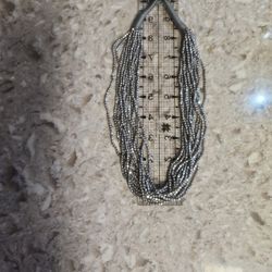 vintage Multi Strand Small Beaded Silver Tone Necklace 10 inch