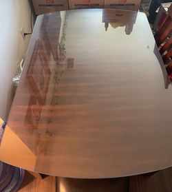Solid Wood Dining Table with Custom Glass Top – Excellent Condition