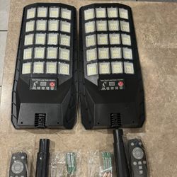 2 Solar Street Lights, 20000LM Outdoor LED Flood Light with Dual Motion Sensors, Dusk to Dawn, Dimmable Security Lamps with Remote Control, IP66 Water