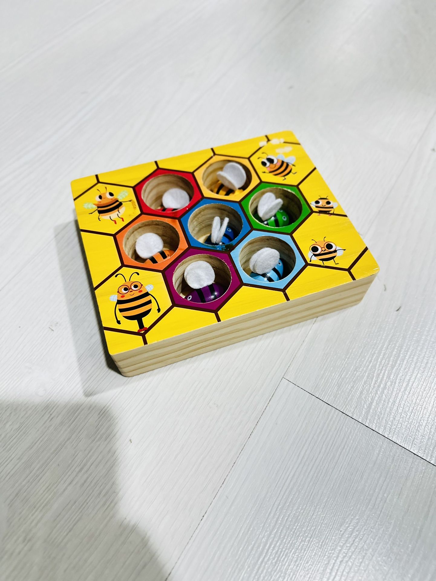 Toddler Fine Motor Skill Toy, Bee to Hive Matching Game, Montessori Wooden ColorMatching Toy