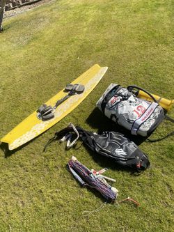 Complete Kite Surfing Setup. Naish Bolt 12m Kite Harness Lines Pump Bag And Wakestyle Board. 