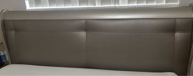 Gray Faux Leather Upholstered Bed Headboard