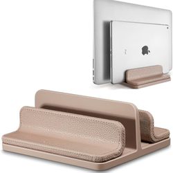 Leather Vertical Laptop Stand,Dual Laptop Holder Stand,Laptop Organizer with Adjustable Dock (18-26mm/0.7-1 in) for All MacBook/Tablet/Surface/Dell/iP