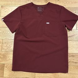 FIGS Scrub Top Shirt Burgundy Men Size Medium