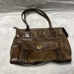 Vintage Fossil Brown Leather medium zip up Shoulder Bag Purse