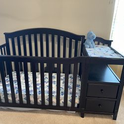Dark Brown Convertible Crib with Changing Table & Drawers