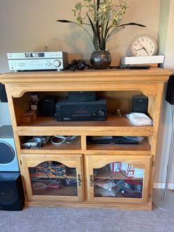Free Wood TV Media Cabinet with Glass Doors