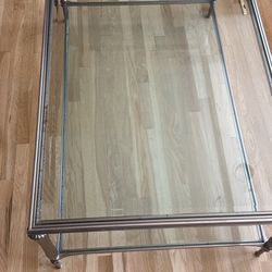 Ethan Allen Glass And Silver Coffee Table