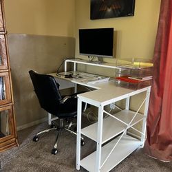 Desk, Chair, Monitor, Accessories
