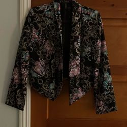 Black Blazer With Lilac Flower Print