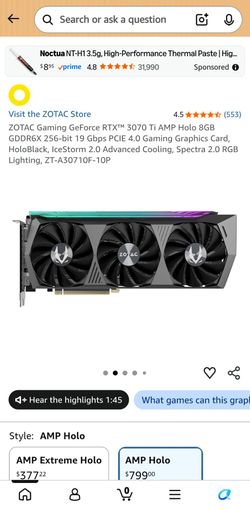 RTX 3070 TI Zotac solo live $270