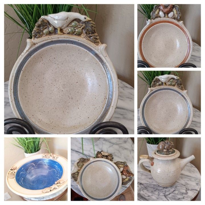 $50 Bob Anderson Pottery, Iowa. All Signed and Beautiful Pieces. 3 Small Bowls, 1 Lg And Tea Pot