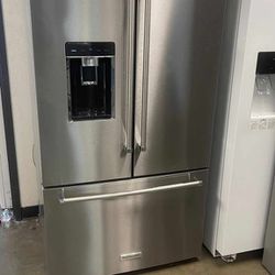 LIKE NEW !! KITCHENAID COUNTER DEPTH STAINLESS STEEL FRENCH DOOR REFRIGERATOR 