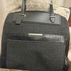 Coach Structured Satchel — Black Flannel & Leather — Brand New