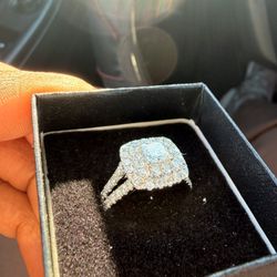 14K White Gold Diamond Double Frame Engagement Ring