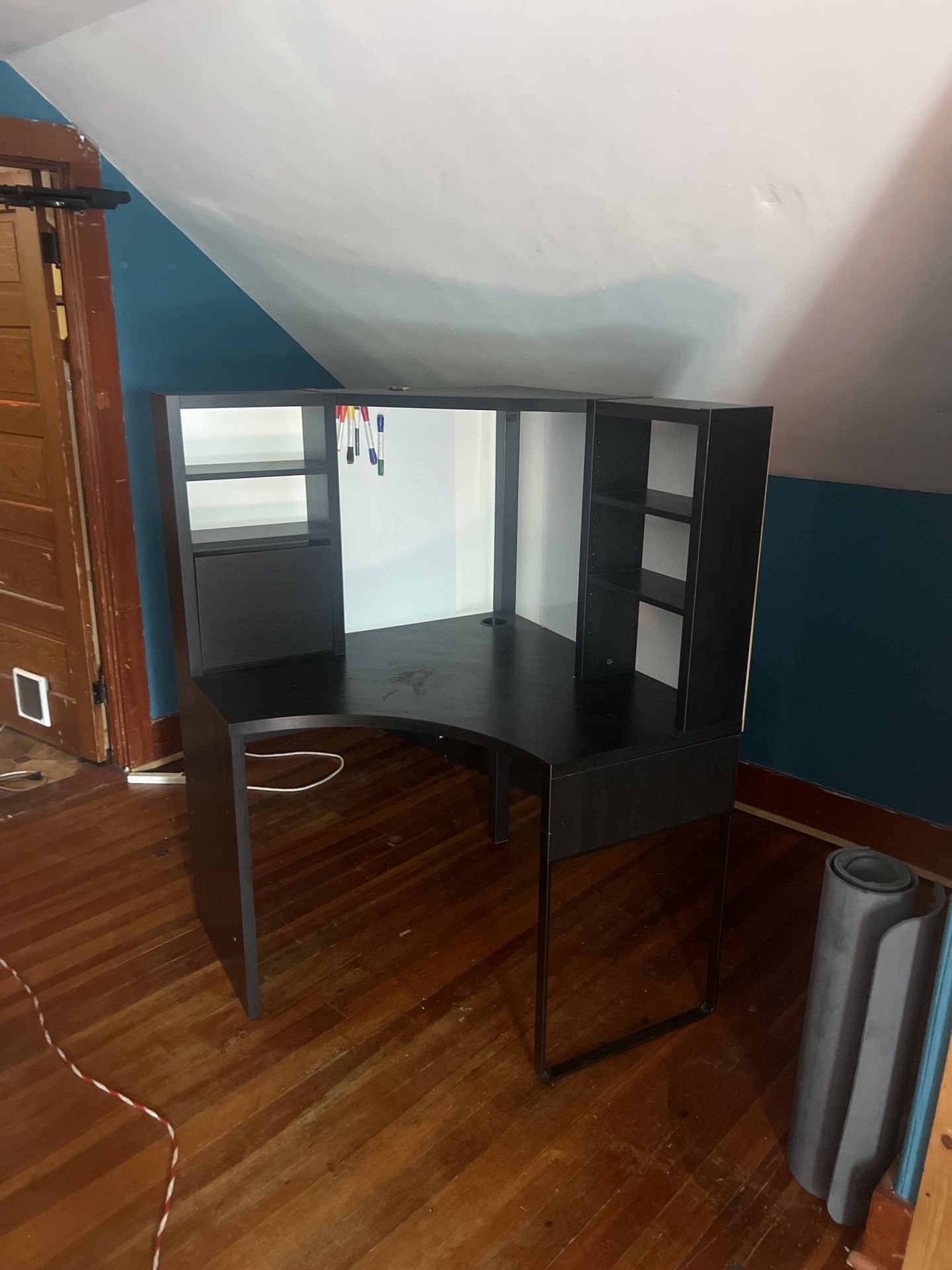 L-Shaped Corner Desk with Hutch and Storage Shelves – Black Wood Finish