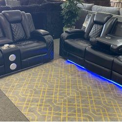 OM• $38 Initial • Brand New Black Orion Power Reclining Sofa And Loveseat 