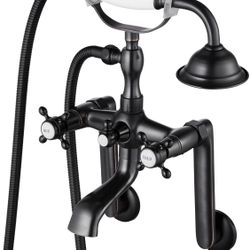 gotonovo Clawfoot Bathtub Faucet Tub Filler with Hand Held Shower Faucet Set Victorian Double Cross Handle 6 Inch Center Adjustable Swing Arms Tub Mou