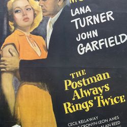 Orig. Film Noir Poster Postman Always Rings Twice 1946 Lana Turner John Garfield