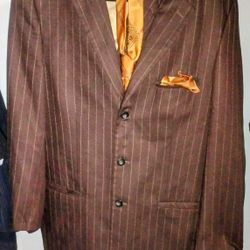 3pc PINSTRIPES BROWN GOLDEN MENS SUIT