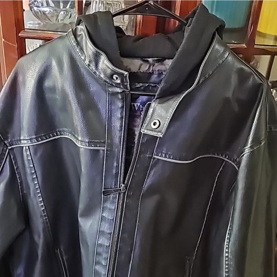 XL Synthetic Leather Jaket With Hoodie 