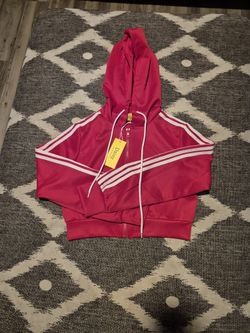 Contrast Trim Hooded Zip Front Cropped Hoodie  - Size S