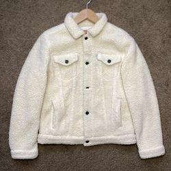 Levis Trucker Jacket Womens Small Medium Sherpa Wool Fur Denim Jacket