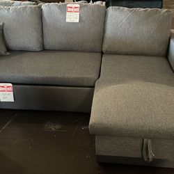 Grey Reversible Sofa Sleeper Sectional w/ Pullout Bed and Storage Chaise