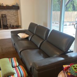 Italian Leather Gray Sofa With Recliners!