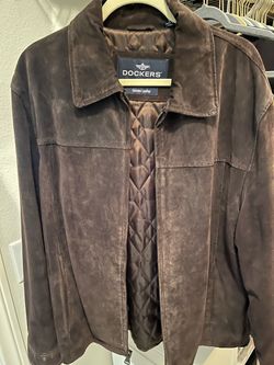 Dockers Men’s size Large Brown Suede Leather Jacket-Great Condition-Lined