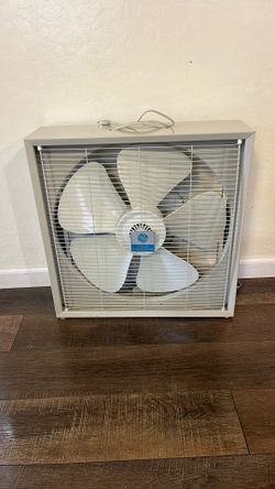 Vintage General Electric Metal Box Fan 3 Speed MCM Beige White