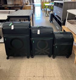 DELSEY PARIS x Benetton Color Block Softside Luggage Set of 3 - Black
