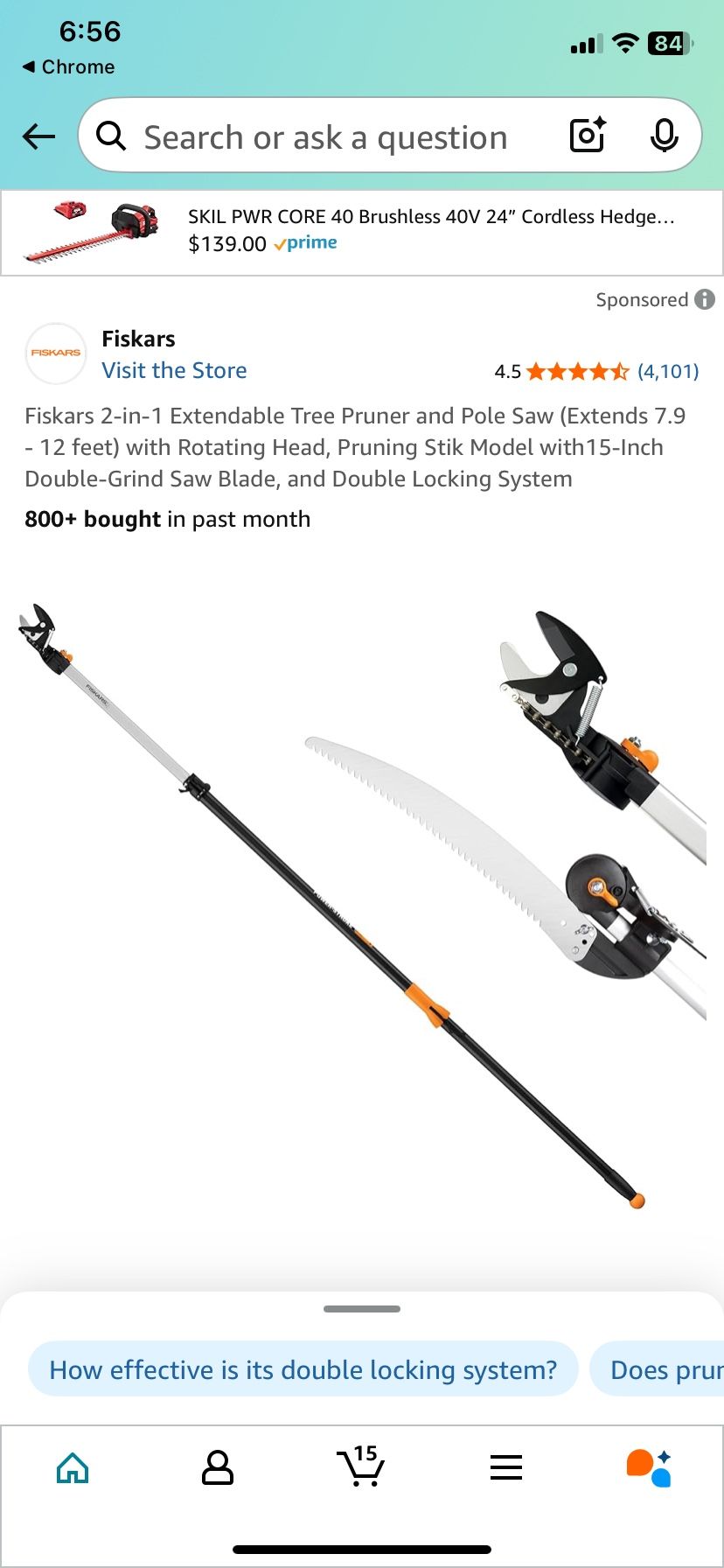 New Fiskars 2in 1 Expandable Tree, Pruner, And Saw