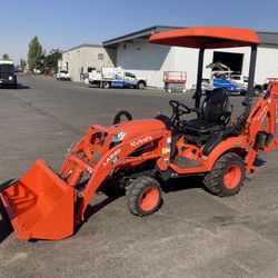 2021 Kubota BX23S Tractor Loader Backhoe with Forks, Scraper, & Snow Blower